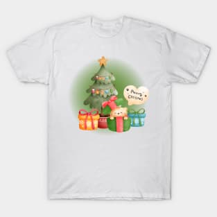 Christmas Tree with Cute Cat in Gift Box T-Shirt